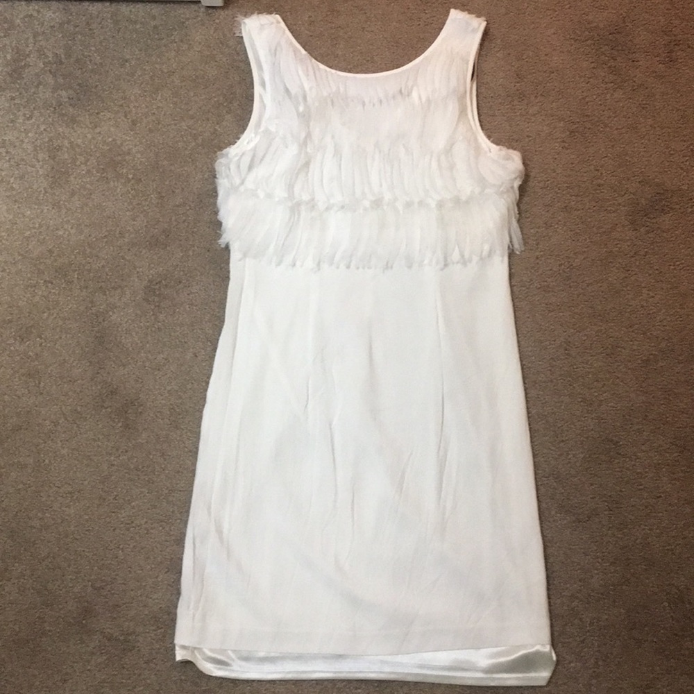 Andrew Marc Ivory midi feather dress